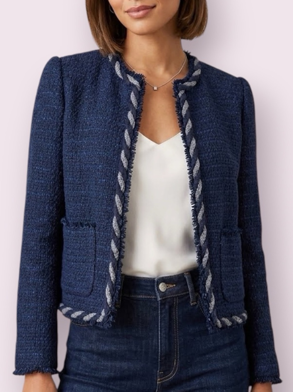 Rebecca Taylor Tweed Cropped Jacket Blue Size 2
